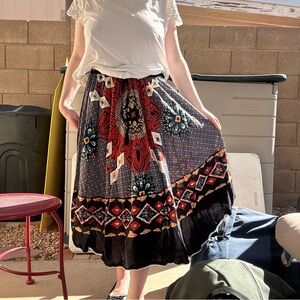 Bohemian Black and Red Patterned Skirt